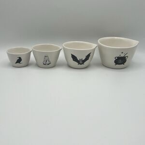 New Rae Dunn Halloween Ceramic CAULDRON BAT GHOST CROW Set of Measuring Cup
